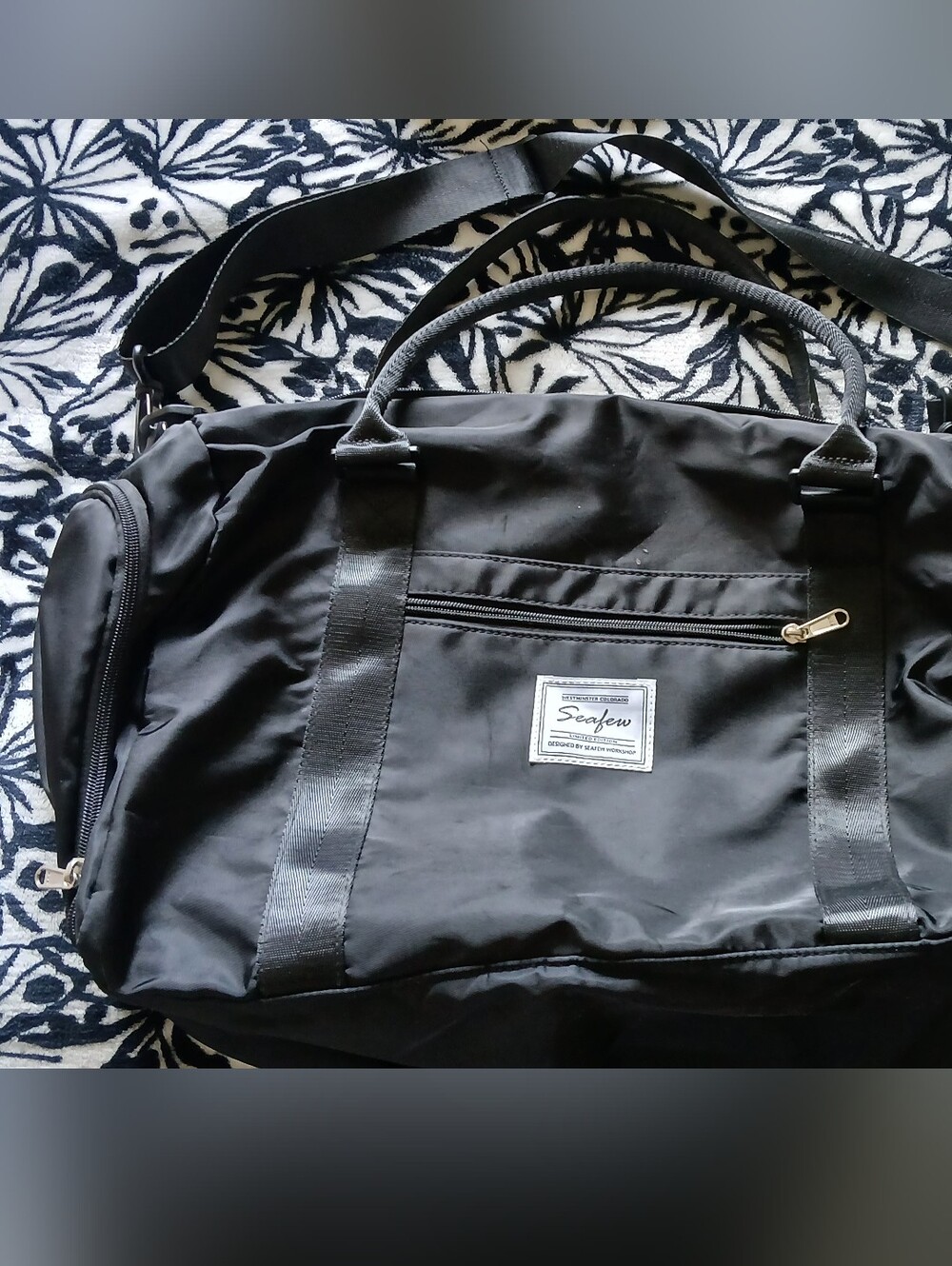 Seafew - Black Nylon Travel Duffel Bag with Shoulder Strap 18" Gym Bag